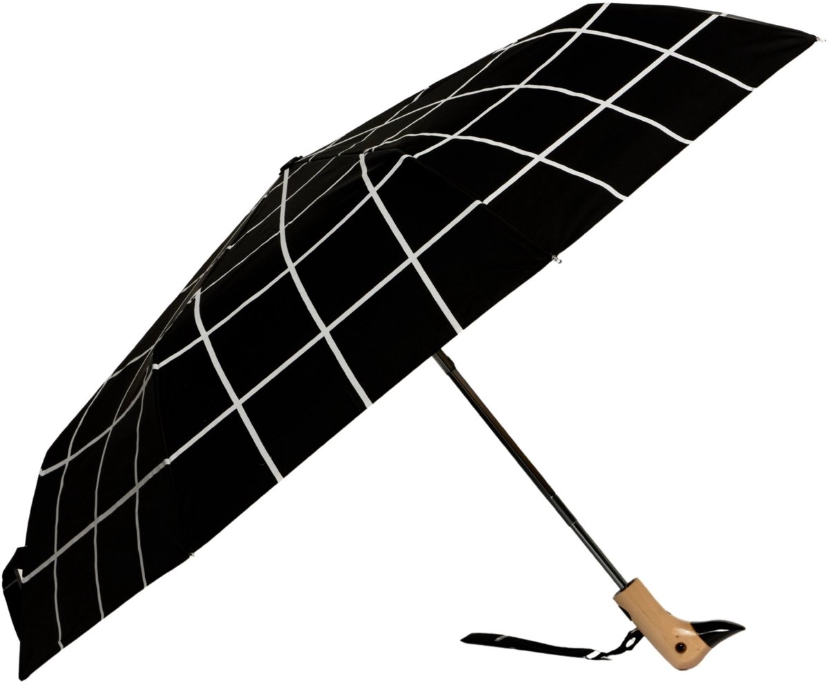 Duckhead | Duurzame paraplu | Zwart | Rasterpatroon | Uniek eendenhandvat