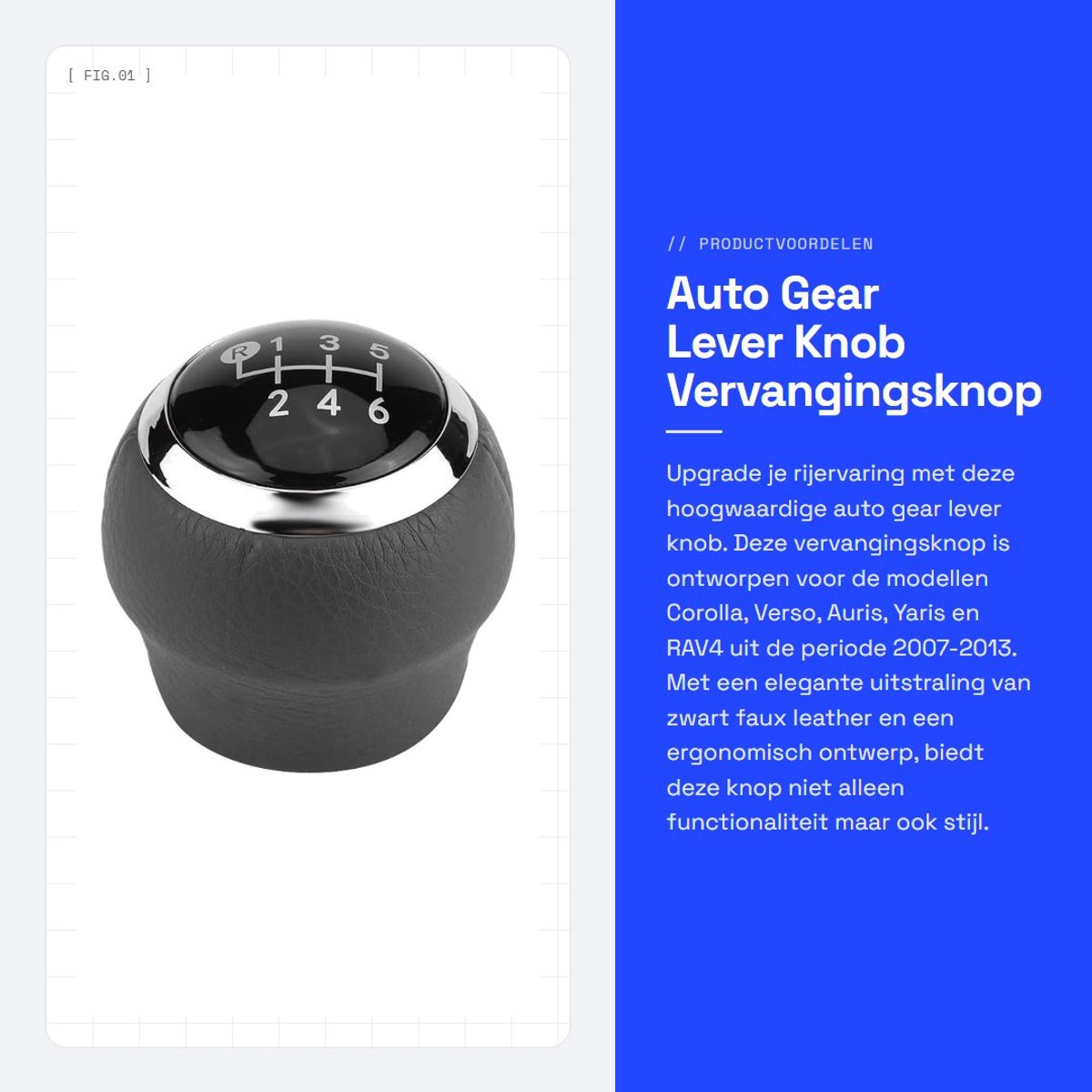 Dailygoods- Versnellingspook Gloednieuw - Kunstleer - Zwart - 6 Versnellingen - Voor Verso/Auris/Yaris 2007-2013 - Hoogte 5 cm - Schakelknop