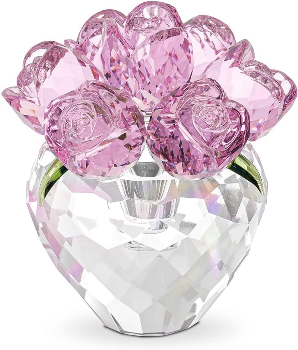 Kristallen Rozen - Glazen Bloemen - Woondecoratie - Hoge Brekingsindex - 7.4 cm Hoog - Roze