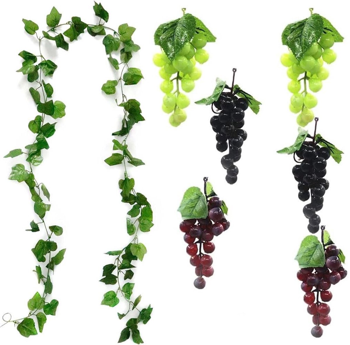 Dailygoods- Wijnstokken Kunststof - 7 Stuks Levensechte Druivendecoratie - Kunstfruit Decoratie - Tuindecoratie - Kunstmatige Fruitstandaards - Duurzaam Materiaal