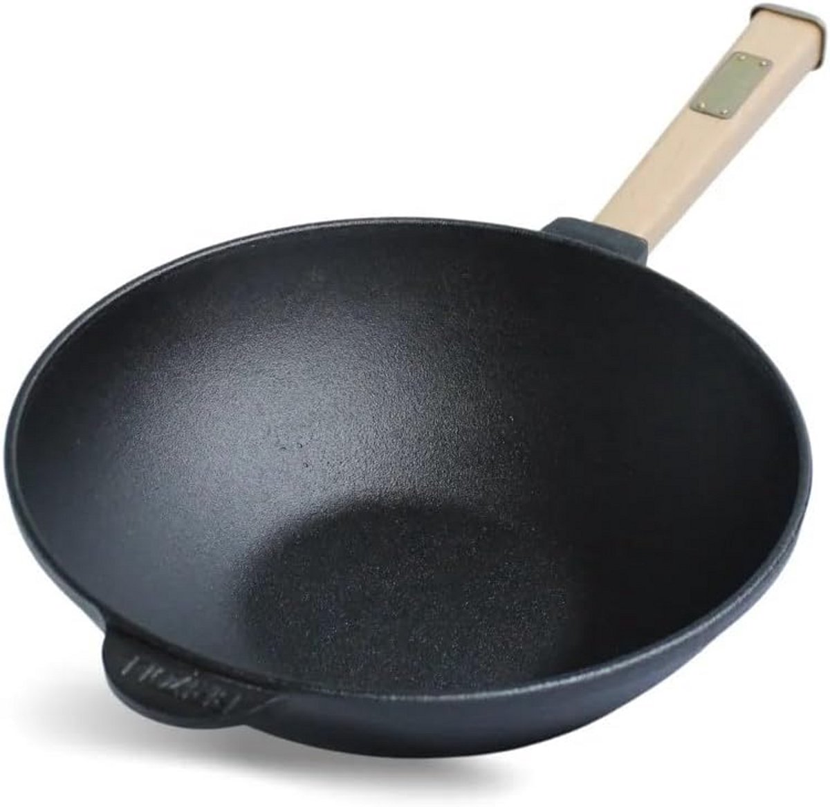 Gietijzeren braadpan Wok steelpan Gezond koken Afneembaar handvat 24 cm 2 liter Zwart