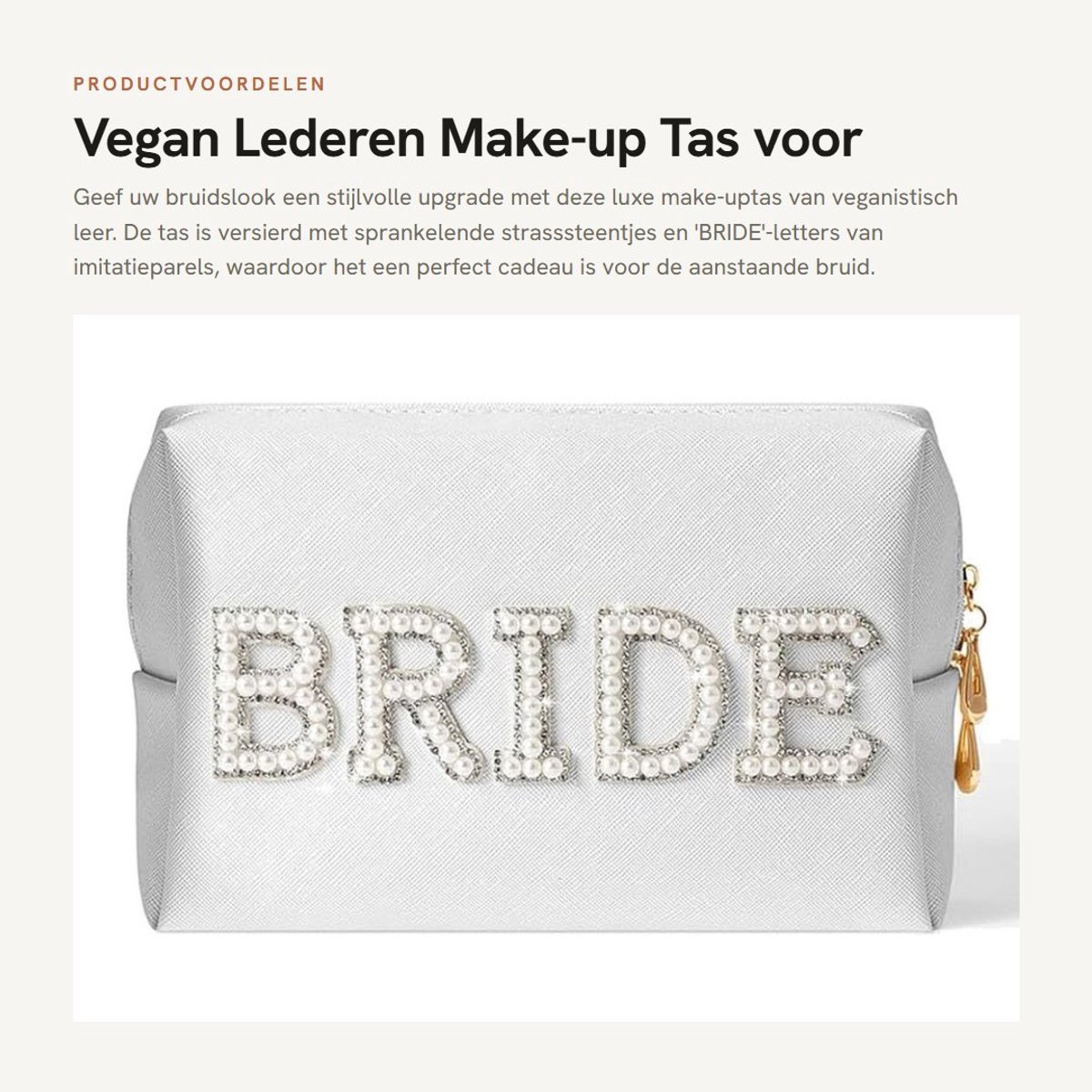 Dailygoods- Make-up Tas Vegan Leer - Bruid - Cosmetische Koffer - Ijdelheid - Schoonheidstas - Strasssteentjes - Ruimte voor Make-up - Cosmetica Tas