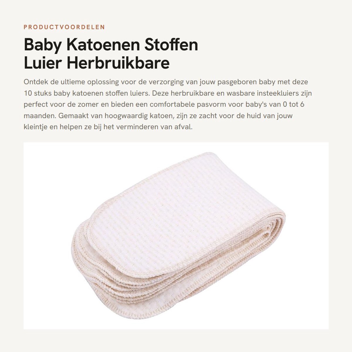 Dailygoods- Insteekluier 10 Stuks - Herbruikbare Katoenen Luier - Geschikt voor 0-6 maanden - Afmetingen 35x12 cm - Lichtgewicht 134 g - Koffiestreep Design - Babyluier
