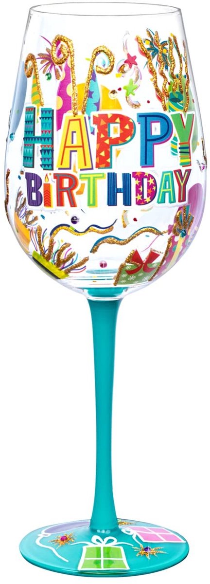 Dailygoods- Wijnglas Gepersonaliseerd 15oz - Handgeschilderd - Gefeliciteerd - Verjaardag - Milieuvriendelijk - Kleurrijke Letters - Cadeauglas