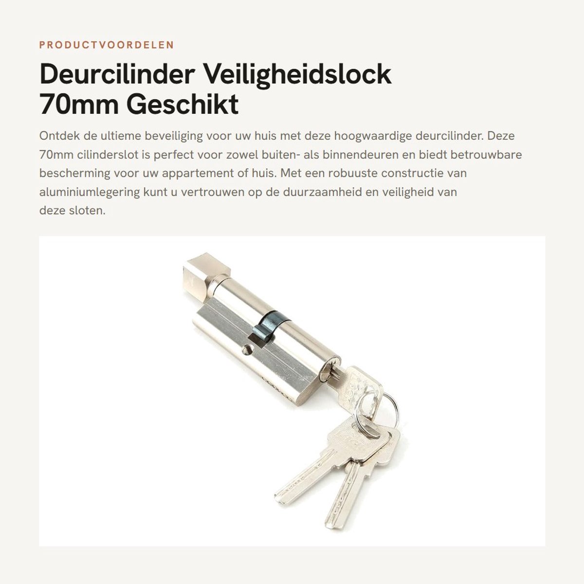 Dailygoods- Deurslotcilinder 70 Mm - Cilinderslot met Knop - Binnendeurslot - Huisbeveiliging - Aluminiumlegering - Diefstalbeveiliging