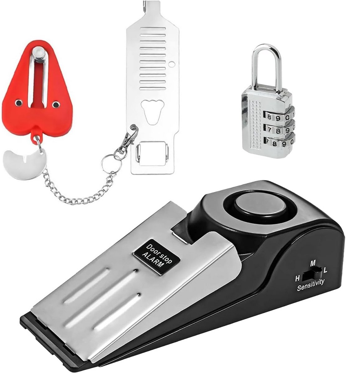 Deurstopper Alarm - Draagbaar Deurslot - Extra Veiligheid - Drievoudige Bescherming - 14 x 4.5cm - 3-delige set