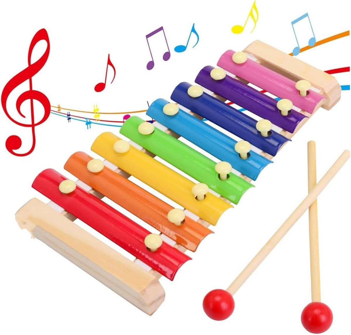 Kinderen Glockenspiel - Peuter Xylofoon - Muzikaal Leren - 8 Kleurgecodeerde Toetsen - 25 cm Lang - Multicolor