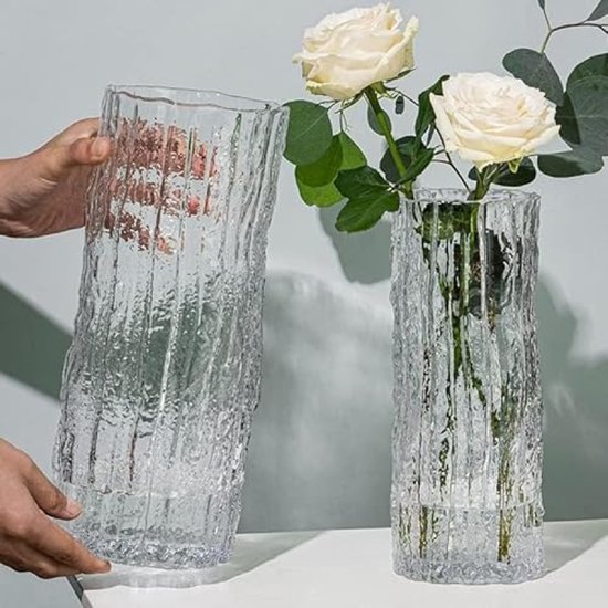 Glazen Cilindervaas - Handgemaakt Kristalglas, Robuust en Dikwandig, Transparant, 30 cm Hoog, 10 cm Diameter - Moderne Decoratieve Bloemenvaas voor Thuis en Kantoor