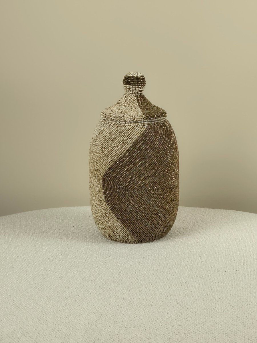 Blitzdeco - Kralenpot - Guusje - Handgemaakt - Beige en bruin - Vrijstaand - Extra large