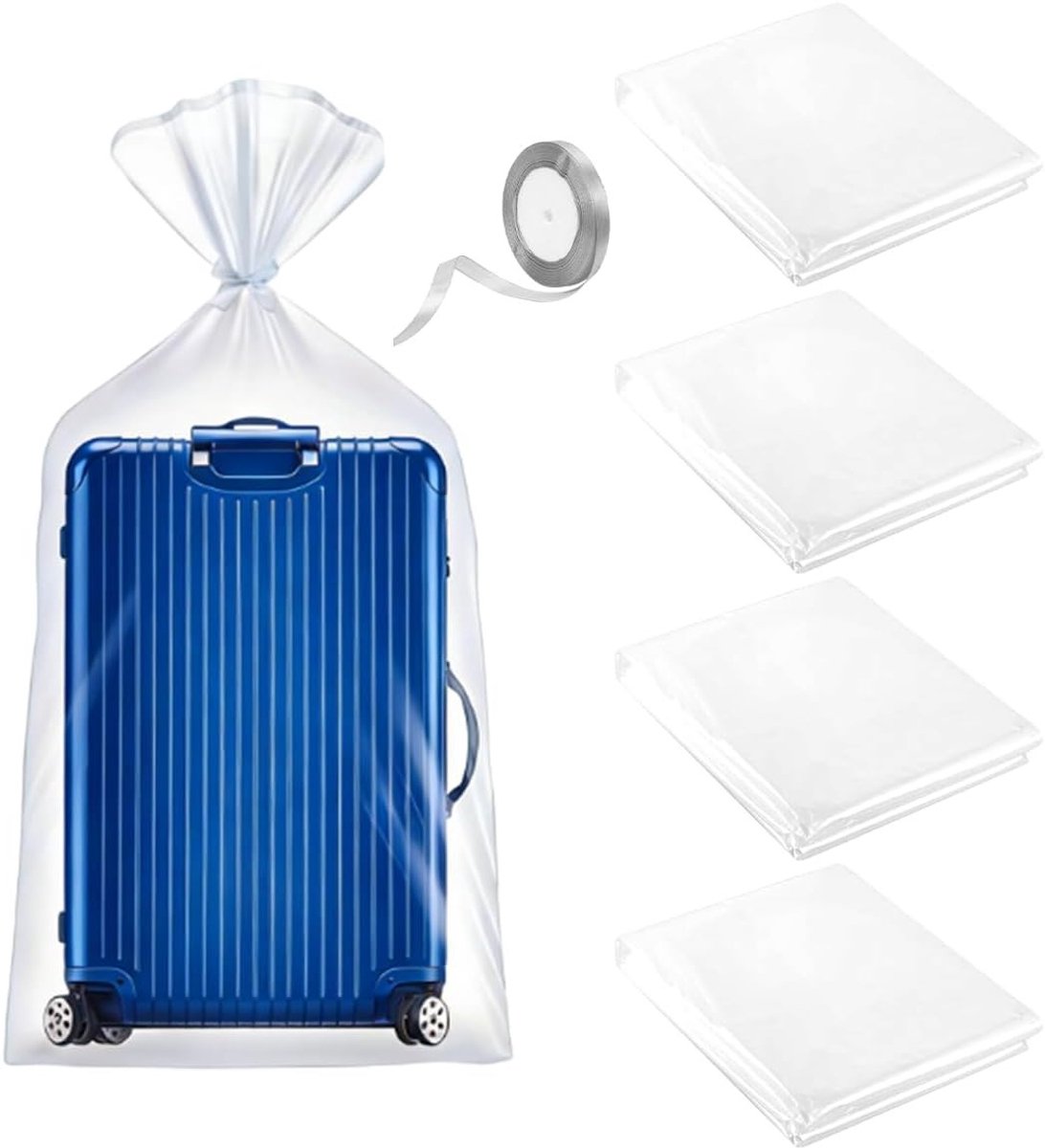 Set van 4 Extra Grote Transparante Plastic Opbergzakken, 100 x 150 cm, Herbruikbaar en Waterdicht voor Kleding, Luggage en Meubels