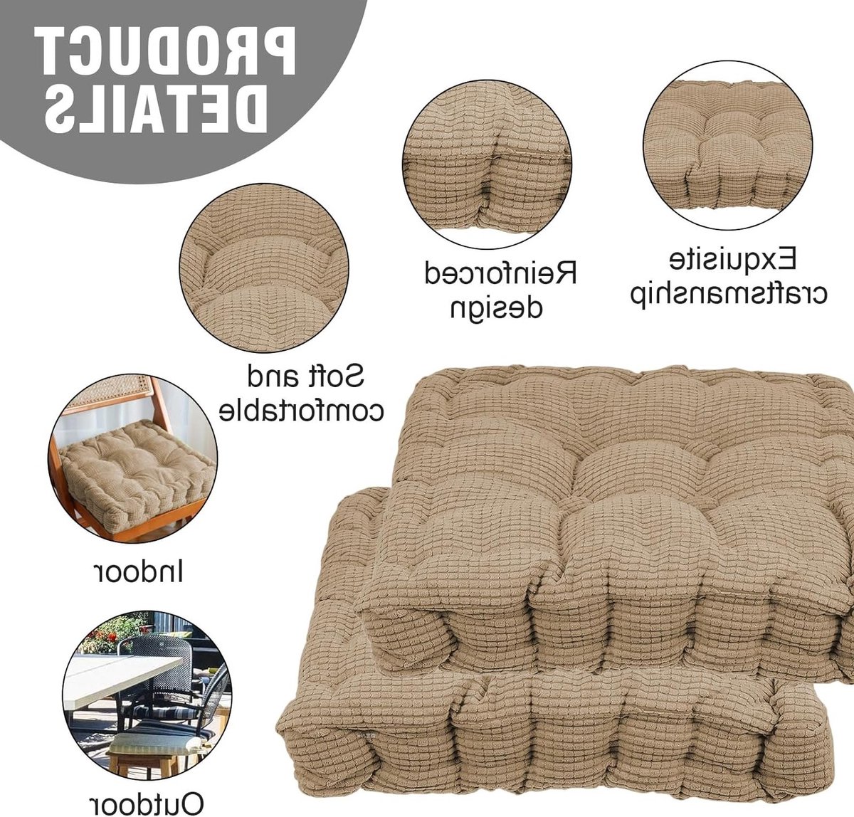 Set van 2 Dikke Zitkussens 40 x 40 cm voor Tuin- en Eetkamerstoelen, Comfortabel en Stijlvol in Koffiebruin