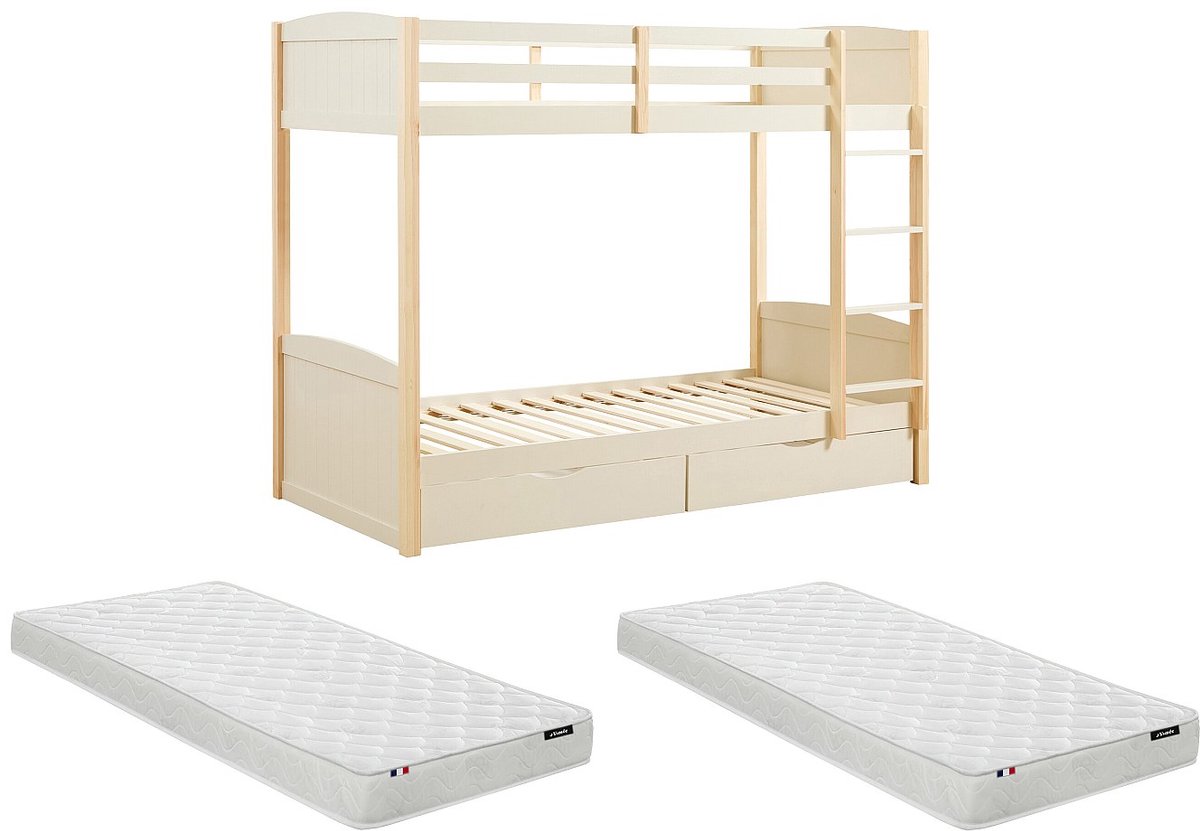 Vente-unique Stapelbed hout beige 90 x 200 cm