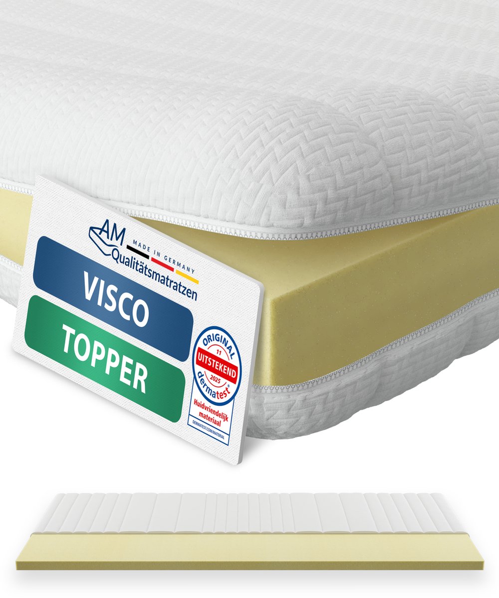 AM Qualitätsmatratzen Traagschuim topper 100 x 200 cm - 6 cm hoog - Aanpasbare, visco-elastische matrastopper 100x200cm- Traagschuim topper 6cm hoog - Made in Germany Wit