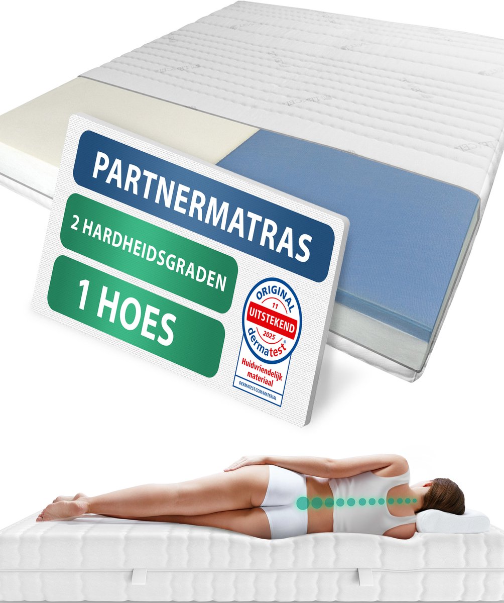 AM Qualitätsmatratzen Partnermatras 200x220cm - Hoogwaardig 7-Zone Pocketveringmatras - twee verschillende hardheden - Zacht (H2) & Gemiddeld (H3) - 24 cm Premium hoogte - 200 x 220cm - Partnermatras