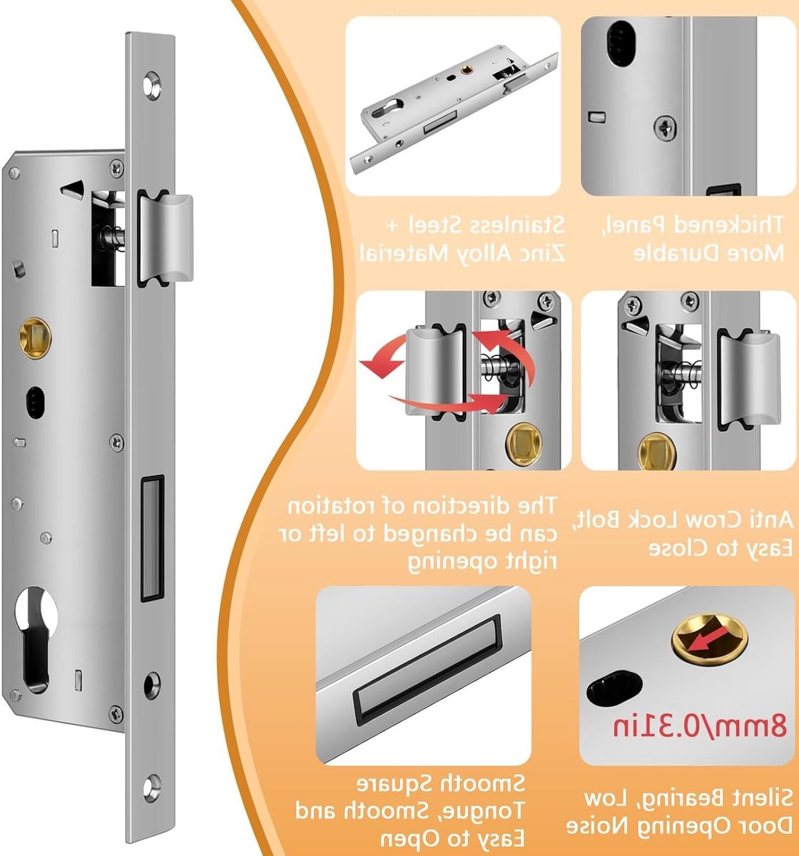 RVS buisframe slot voor tuinpoort - afstand 92 mm - inbouwslot voor links/rechts - duurzaa