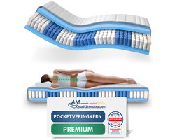 AM Qualitätsmatratzen - Hoogwaardig 7-Zone Pocketveringmatras 130x190 cm (H5) - 24 cm - Zeer stevig - Pocketvering Matras 130 x 190 - TENCEL Lyocell tijk - ergonomisch matras