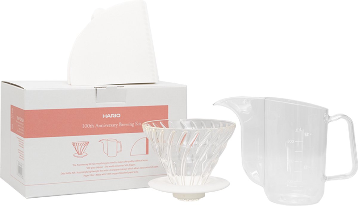 HARIO V60 Filterkoffie Starter Set - 100th Anniversary Brewing Kit - Wit