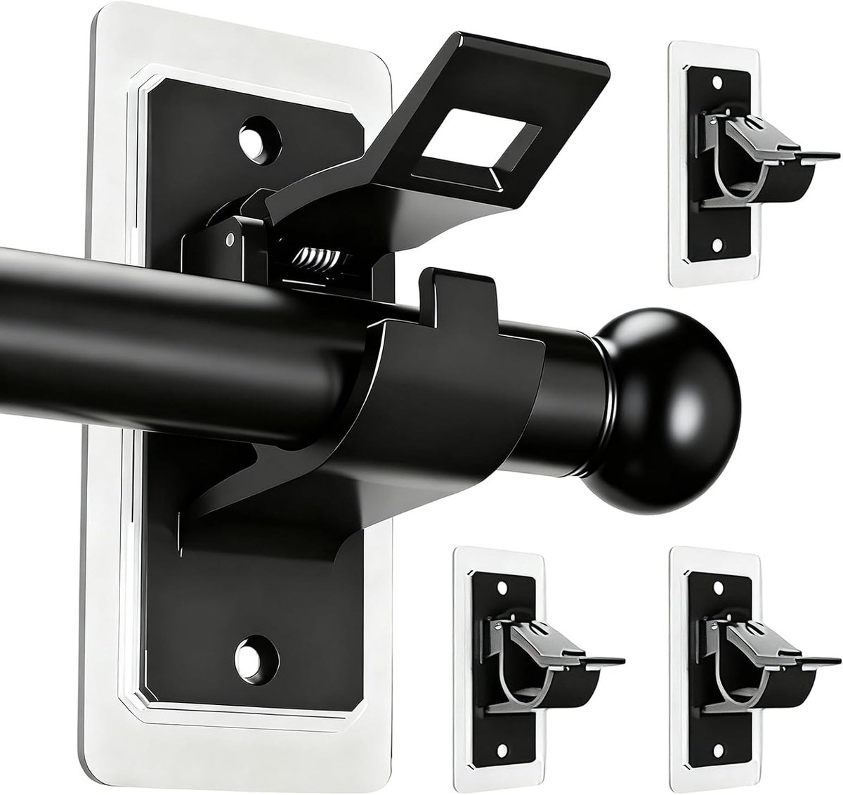 Multifunctionele zelfklevende gordijnroedehouders zonder boren, ideaal voor badkamer en slaapkamer, 4 stuks (zwart)