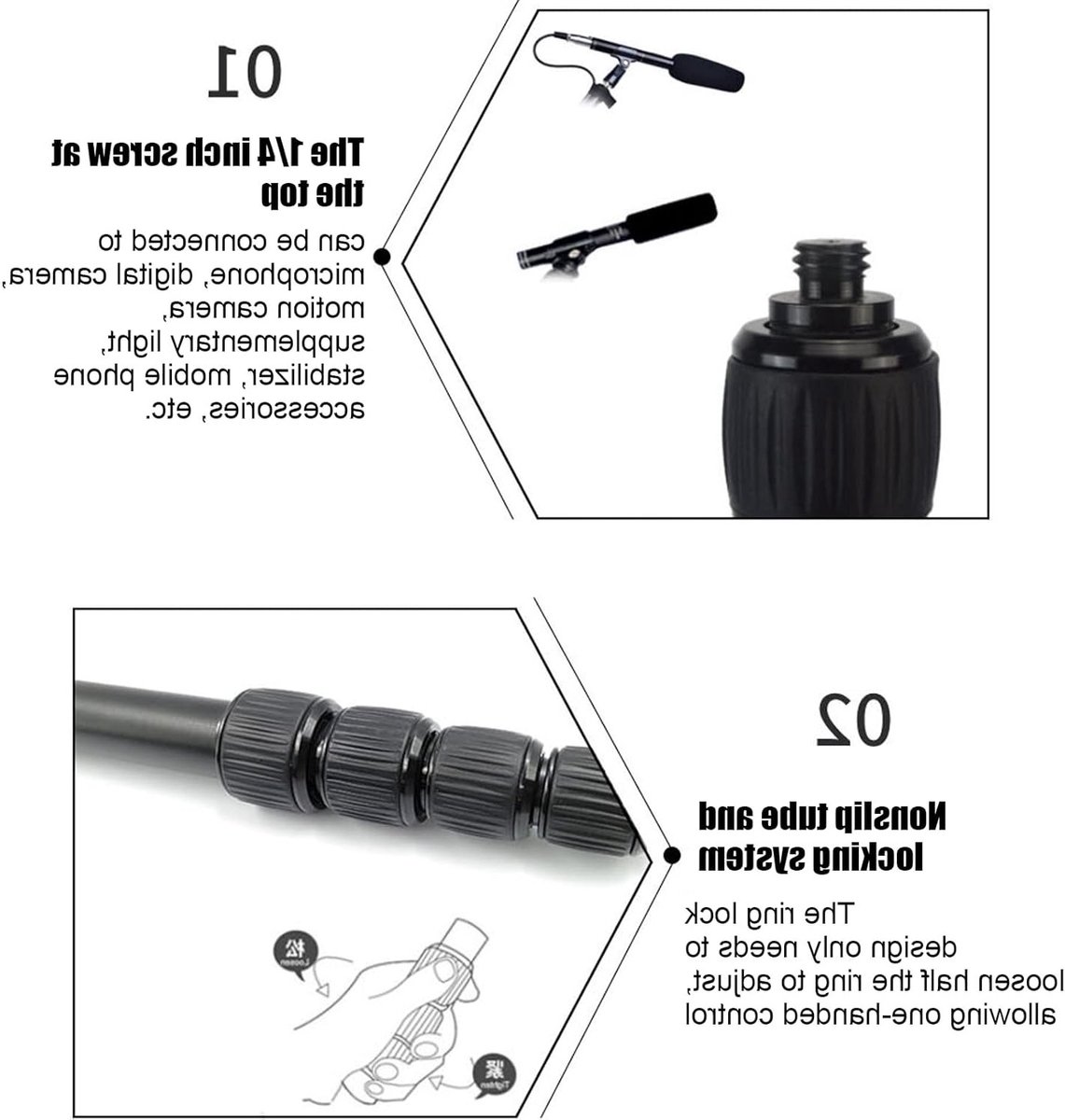 Verstelbare Microfoon Boom Pole met Schuimhandvat en 1/4 inch Draad, Ideaal voor Camera en Smartphone Microfoons, 4-5 Secties, Professionele Geluidsopname
