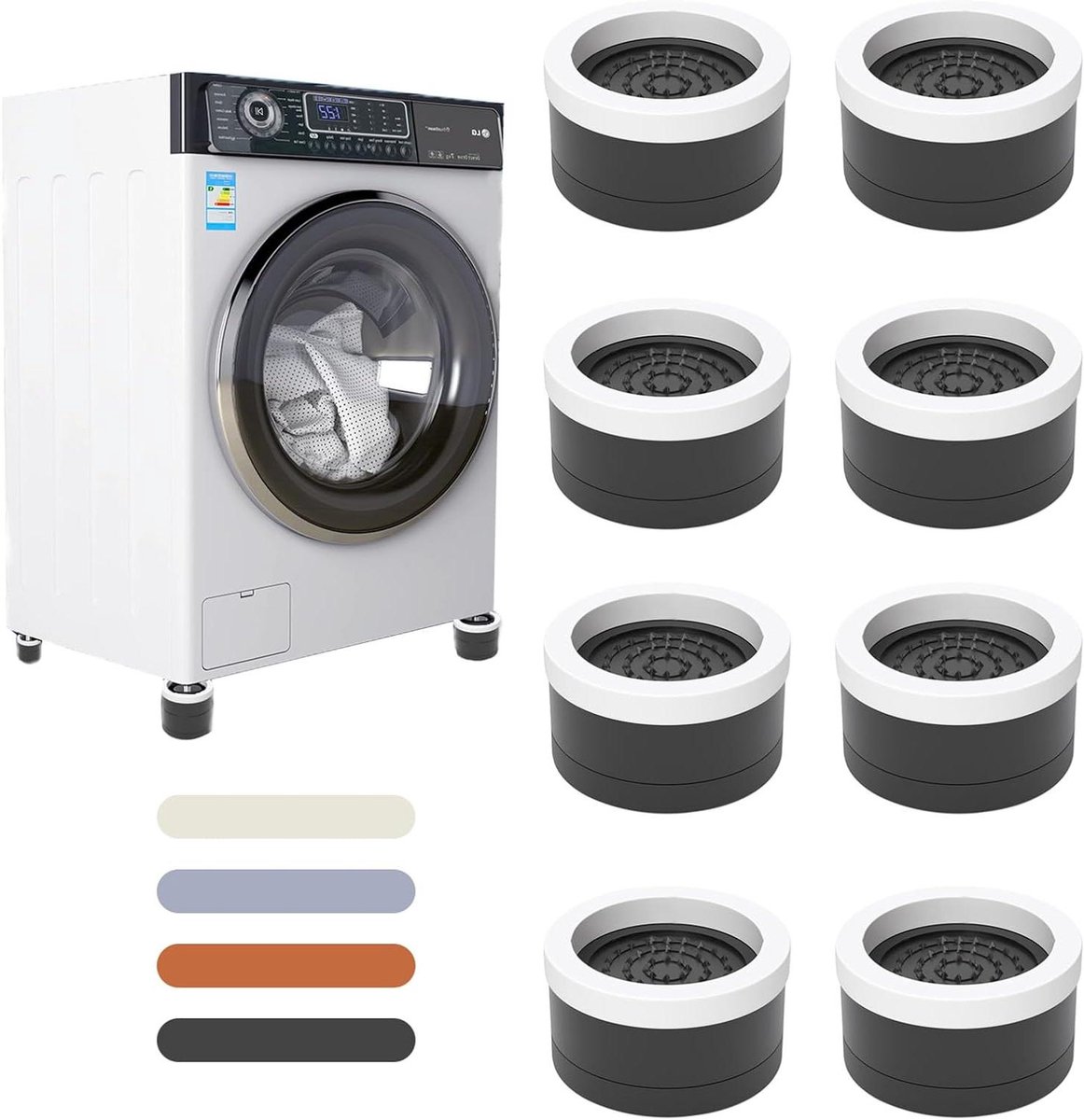 Antitrillingsmat Wasmachine - Rubberen Voetjes - Apparaten Stabiliseren - Schokabsorberend Ontwerp - 8 Stuks - Zwart