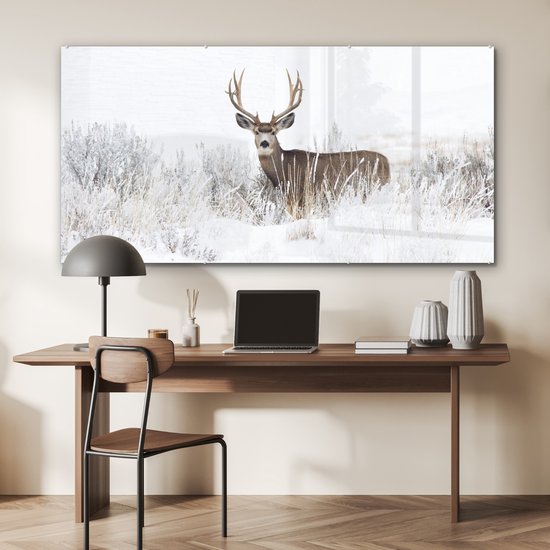 Peintures Plexiglas - Cerf - Hiver - Neige - 160x80 cm - Peinture sur verre