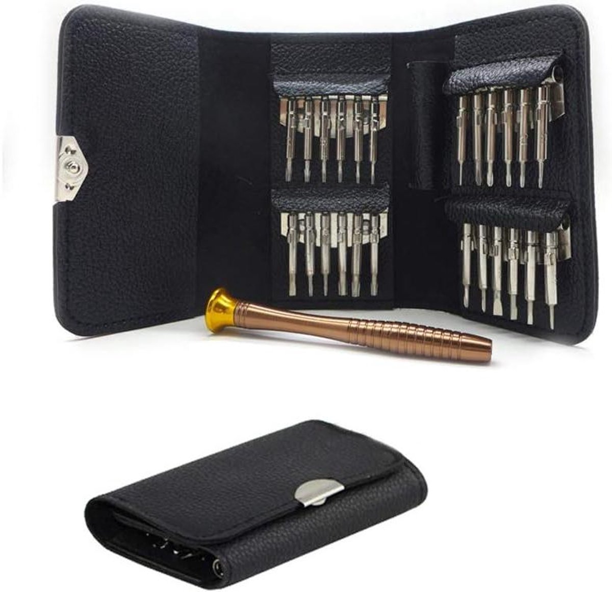 Mini Schroevendraaier Set - Reparatieset Gereedschap - Apparaten Repareren - 25-in-1 Kit - 10.5 cm - Zwart