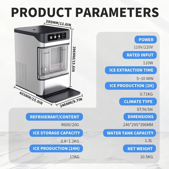 IJsmachine - Nugget ijsmaker - Dranken Koelen - Automatische reiniging - 17kg per dag - Zilver — afbeelding 4