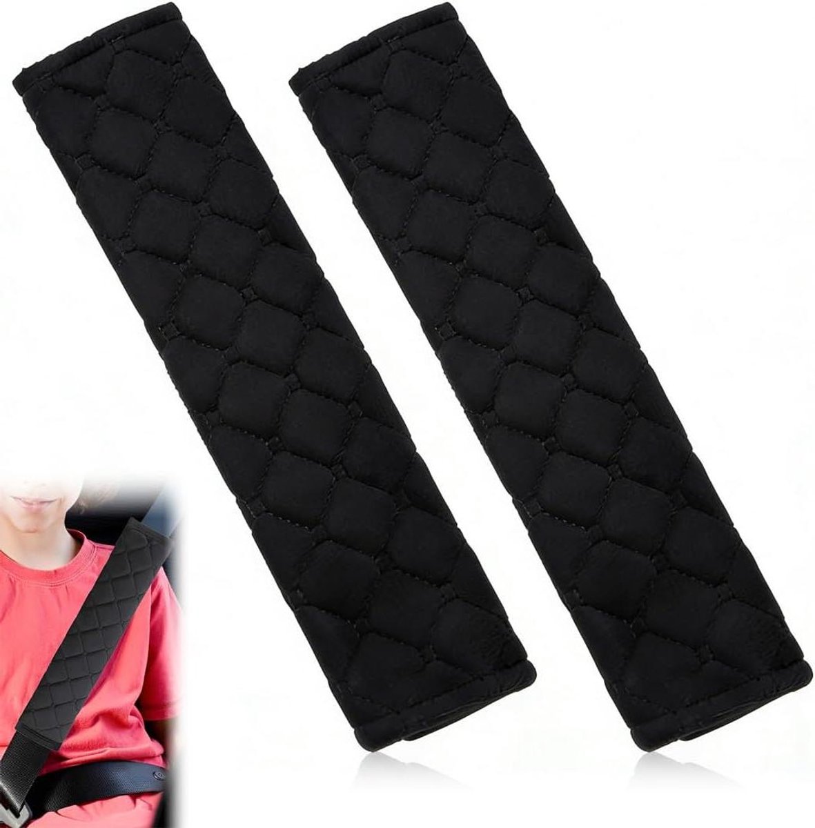 Autogordelkussens - Zitgordel bekleding - Comfortabele ritten - Zacht pluche oppervlak - 26 x 12 cm - Zwart