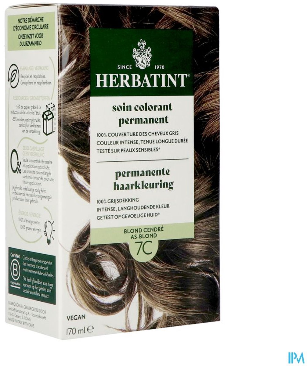 Herbatint 7C As Blond – permanente vegan haarkleuring – Met 8 plantenextracten – 170 ml
