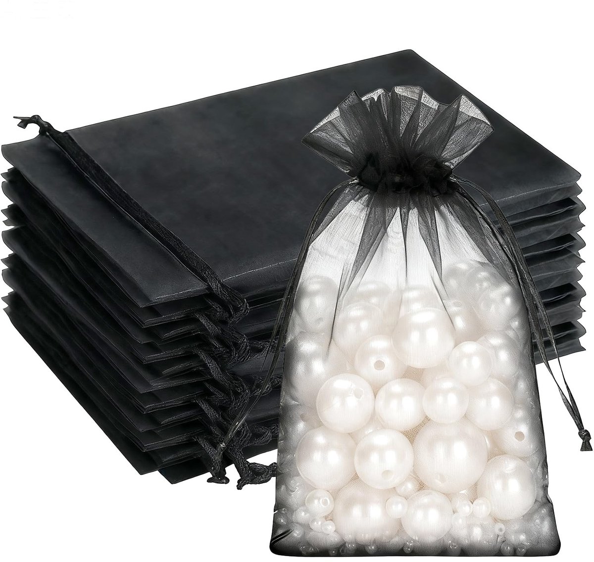 aladdien - Organza zakjes - Geschenken - Eenvoudig te gebruiken - Zwart - Sieradenzakjes - Perfect voor bruiloften en snoep - 50 stuks