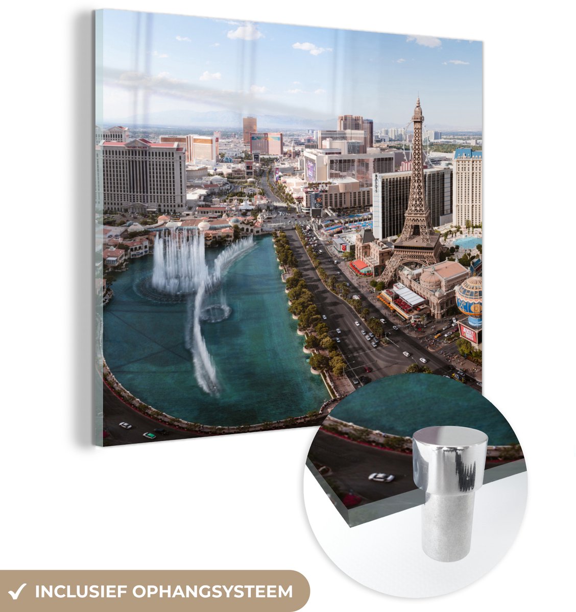 ® Glasschilderij 50x50 cm - Schilderij acrylglas - Bellagio fontein Las Vegas - Verenigde