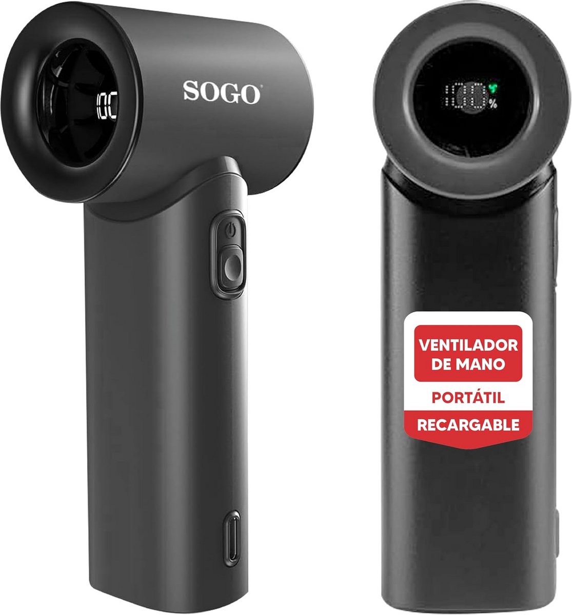 Draagbare Handventilator USB-C Oplaadbaar 5 Snelheden Krachtige Stille Motor