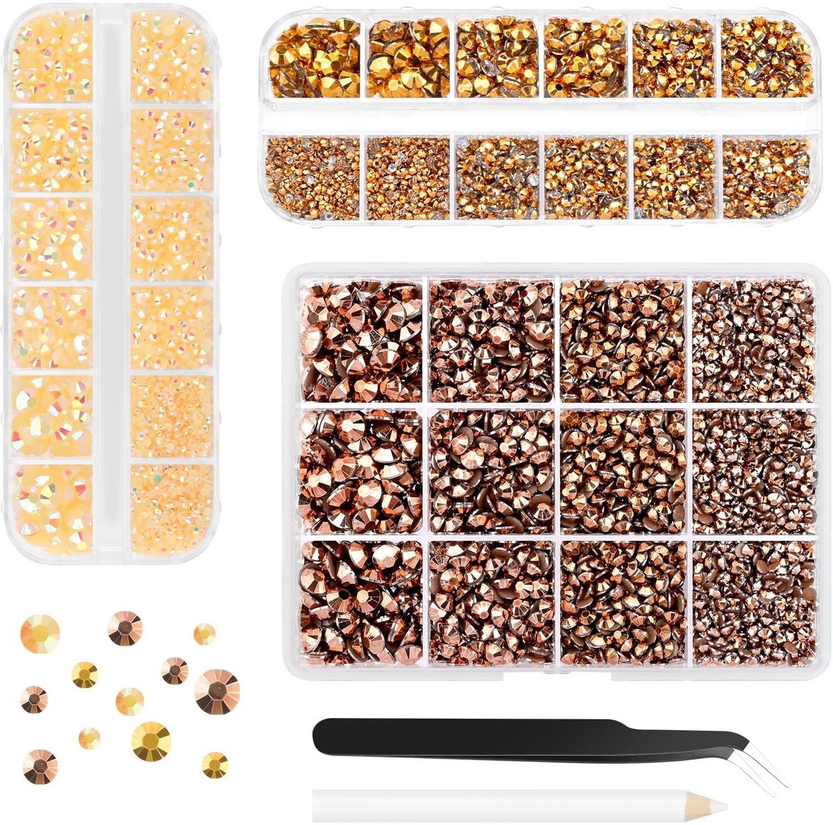 ONF3 - Hars Strass - 17000 Stuks - Inclusief Pincet - Goud - DIY Nagelkunst - Geschikt voor Knutselen - Kleding