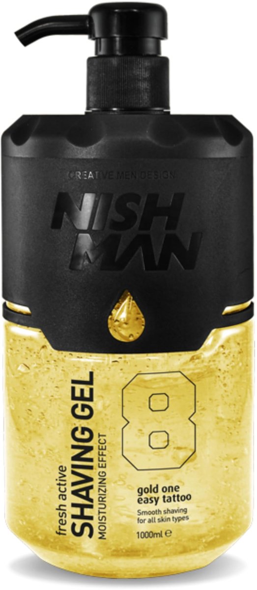 Nishman Scheergel No. 8 Gold One 1000 ml – Transparante Professionele Barbergel voor Precies en Comfortabel Scheren