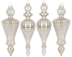 KI Store 4 stuks champagne-hangers van glas met hangers en bolletjes van kwik, kerstdecoratie, garderobehaken