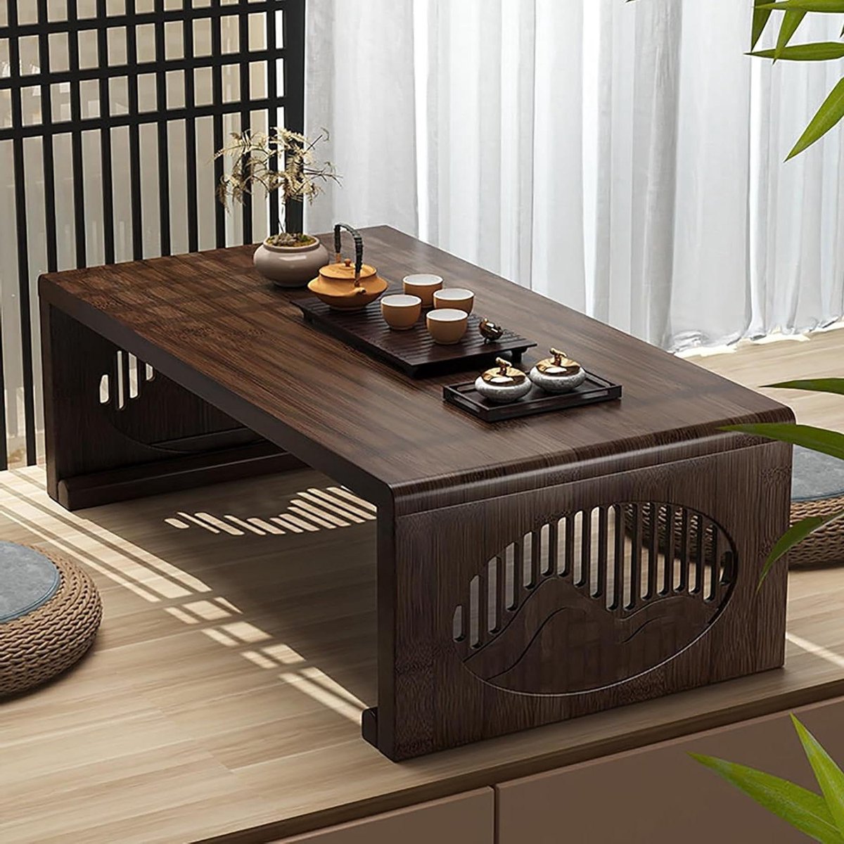Japanse Vloertafel - Opvouwbare Salontafel - Thee Drinken - Ruimtebesparend Ontwerp - 100 x 48 x 40 cm - Bruin