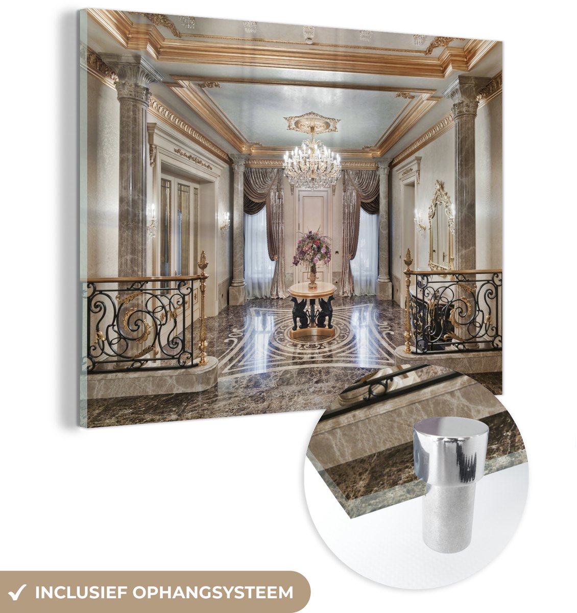 ® Glasschilderij 160x120 cm - Schilderij acrylglas - Villa met een marmeren vloer en een k