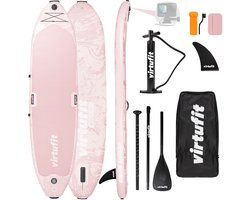 VirtuFit Yoga Opblaasbaar SUP Board 335 cm - Stand Up Paddle Board voor Yoga en Fitness - Inclusief Accessoires en Draagtas - Extra Stabiliteit en Grip - Roze