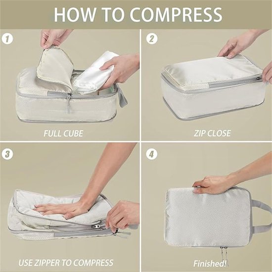 Reisorganizer Set - Packing Cubes - Kleding Opbergen - Compressie Ontwerp - 4 stuks - Abrikoos — afbeelding 2