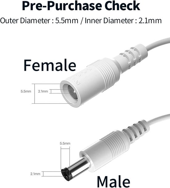 3 Meter Kabelverlenger 55 x 21 mm Vrouwelijke naar Mannelijke Connector Compatibel met TAPO Reolink TP-Link NETGEAR Smallrig Camera's IP-camera's LED-strips en DVR - Wit - 12V DC van ELEADS — afbeelding 5