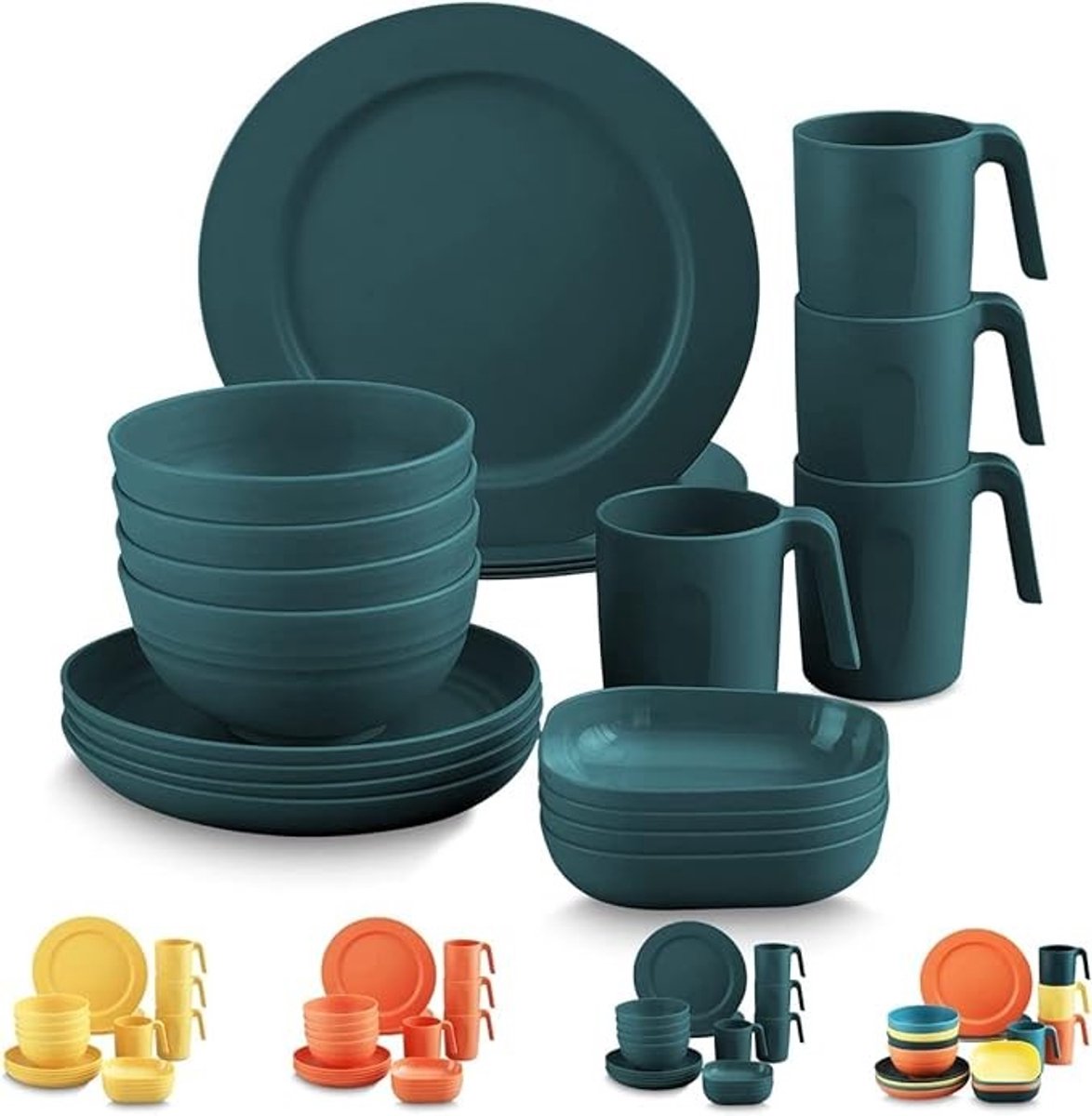 Camping diner set 20-delig - Onbreekbaar servies voor 4 personen - Donkergroen