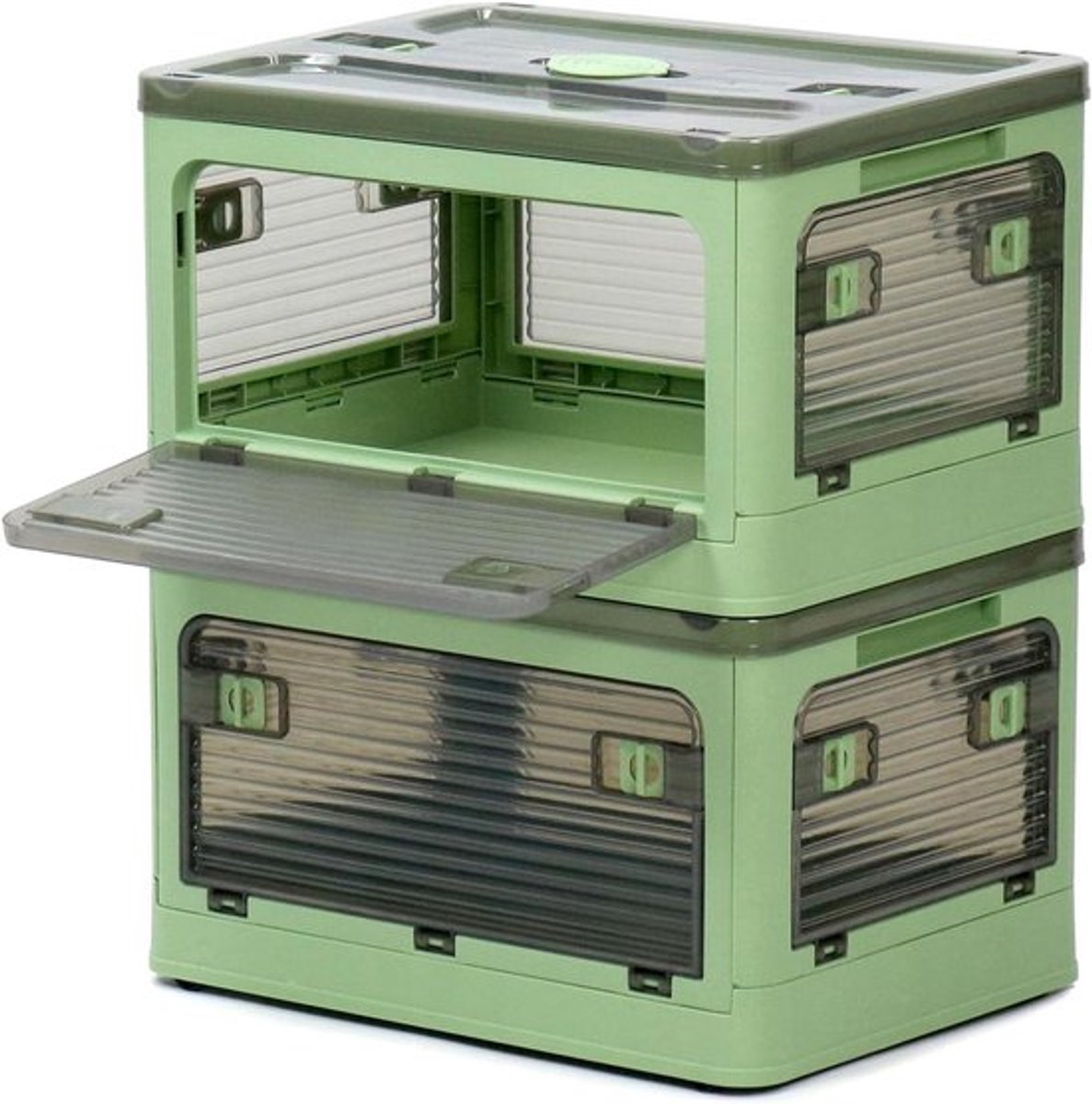 Opvouwbare Stapelbare Opbergdozen met Deksel - Transparant - Set van 2 - Grote Afmetingen