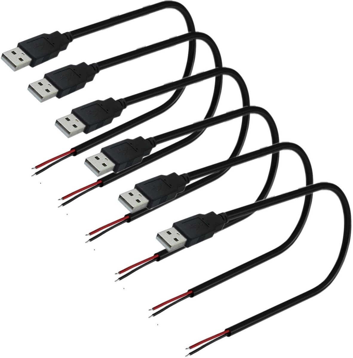 6x USB 2.0 Plug met Pigtail Kabel voor DIY en Reparatie - 30cm