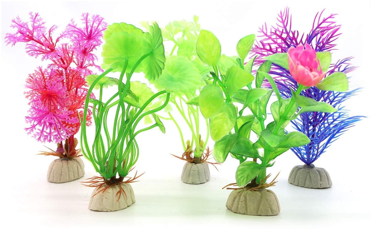 aladdien - Kunstmatige Aquariumplanten - Plastic Aquarium Decoratie - 5 Stuks - Kleurrijke Planten - Voor Aquaria en Terrariums