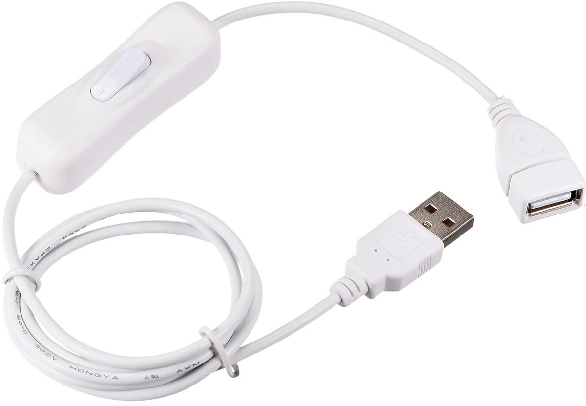 2 Stuks USB Verlengkabel met Aan/Uit Schakelaar - 1 Meter - Wit - Voor LED Verlichting