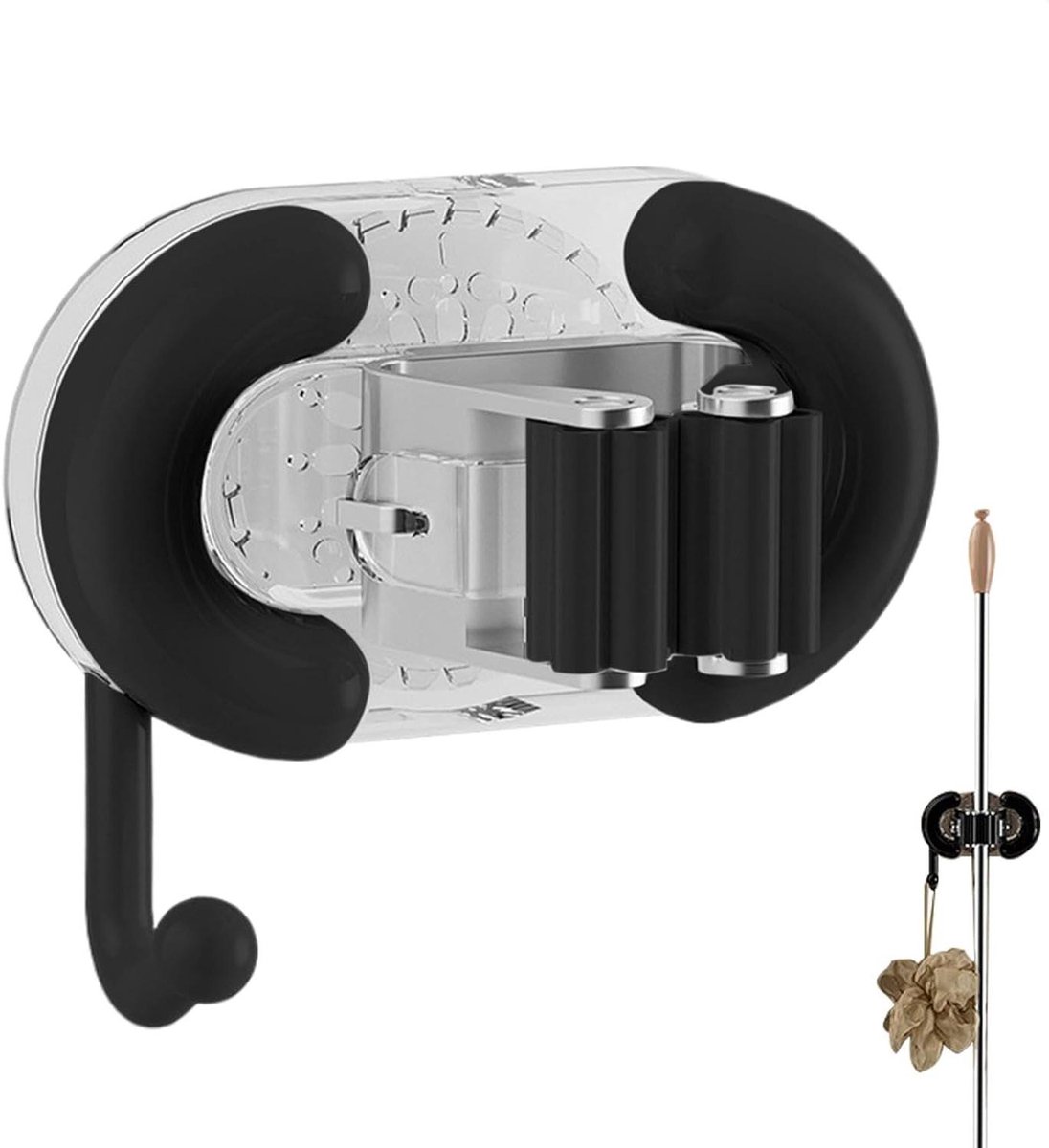 Zuignap Mop Houder - Bezem Hanger - Ruimte Besparen - Snel te Installeren - 10x6x6.5cm - Zwart