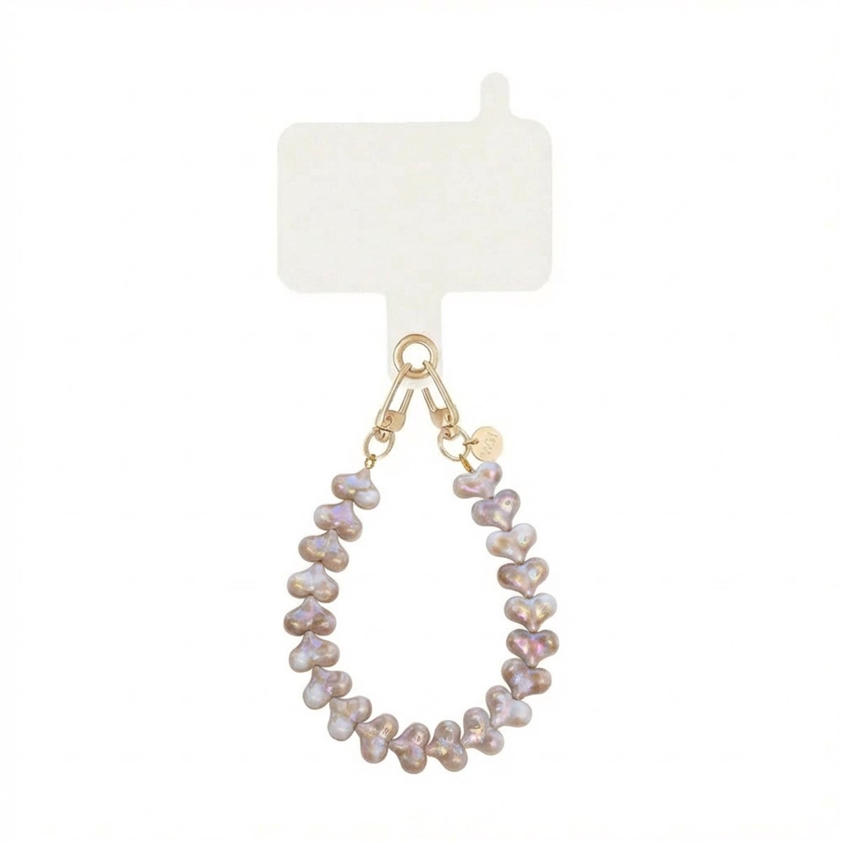 xoxo Wildhearts telefoonkoord met clip - Funky Hearts (Champagne Pearl) - Kort koord - Geschikt voor iPhone - Geschikt voor Samsung - Phone cord met koord clip - Easy Cord - Telefoonketting - Hartjes koord voor telefoon - Champagne / Parelmoer