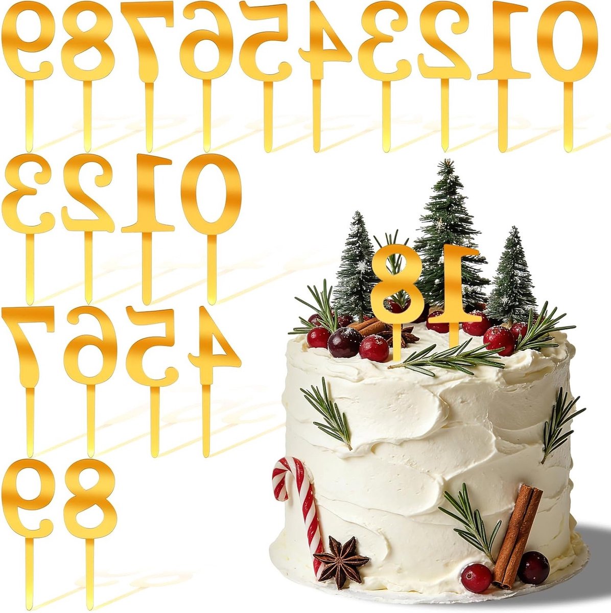 20 Stuks Gouden Taartdecoratie 0-9 Acryl Cijfervorm Taarttopper voor Verjaardagsfeesten en Bruiloften, Herbruikbare en Gepersonaliseerde Decoratie