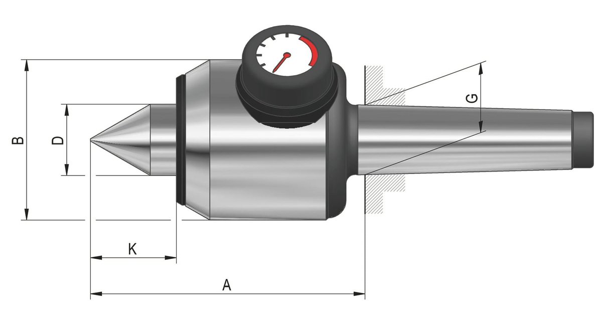 Röhm Mitlaufende Zentrierspitzen 60°, MK 3, Größe 503, Druckanzeige und Längenausgleich - 060798
