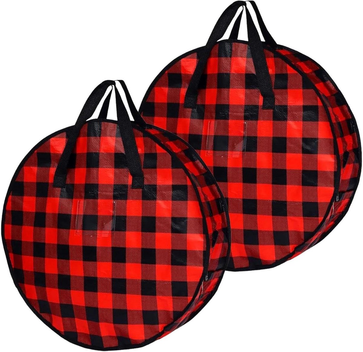 Opbergtas Kerstkrans - Kroon Tas - Feestelijke Opslag - Set van 2 - 76 x 18 cm - Schots Patroon